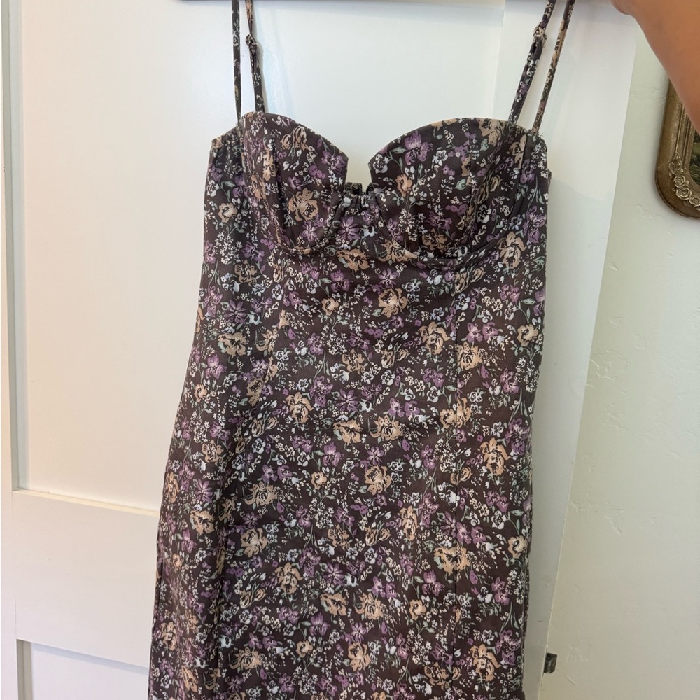 Astr the label Floral Strapless Slip Dress with Purple & Cream Accents